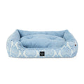 Nicole Miller New York PET Mod Damask Plushy Bolster Pet Bed Cozy & Calming Water Repellent Non-Slip Bottom Machine Washable Cover Blue Medium 30"x23"x8"