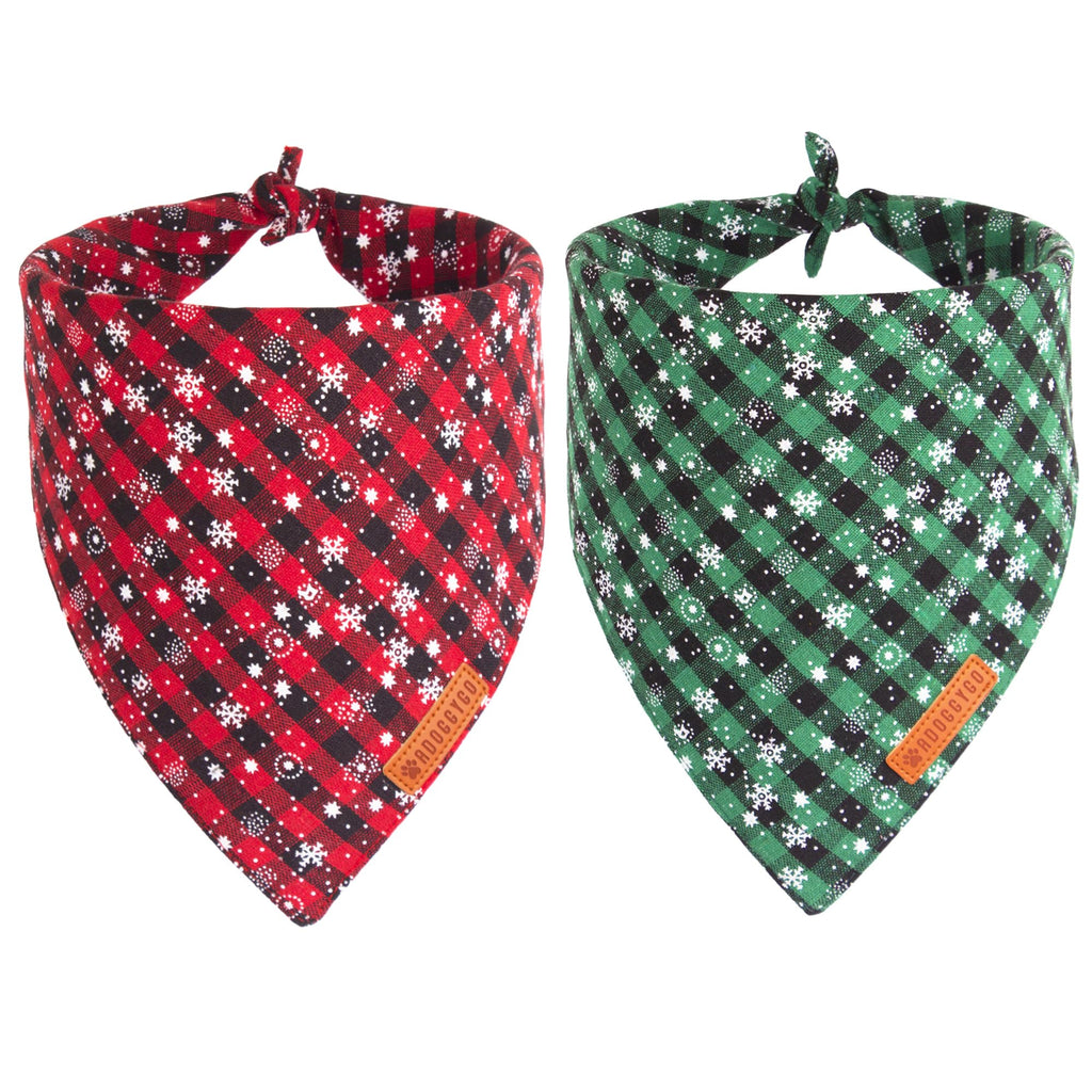 ADOGGYGO 2 Pack Dog Bandanas Christmas Classic Plaid Snowflake Pet Scarf Premium Durable Fabric Multiple Sizes Offered Christmas Bandanas for Medium Large Dogs Pets (Large Red&Green)