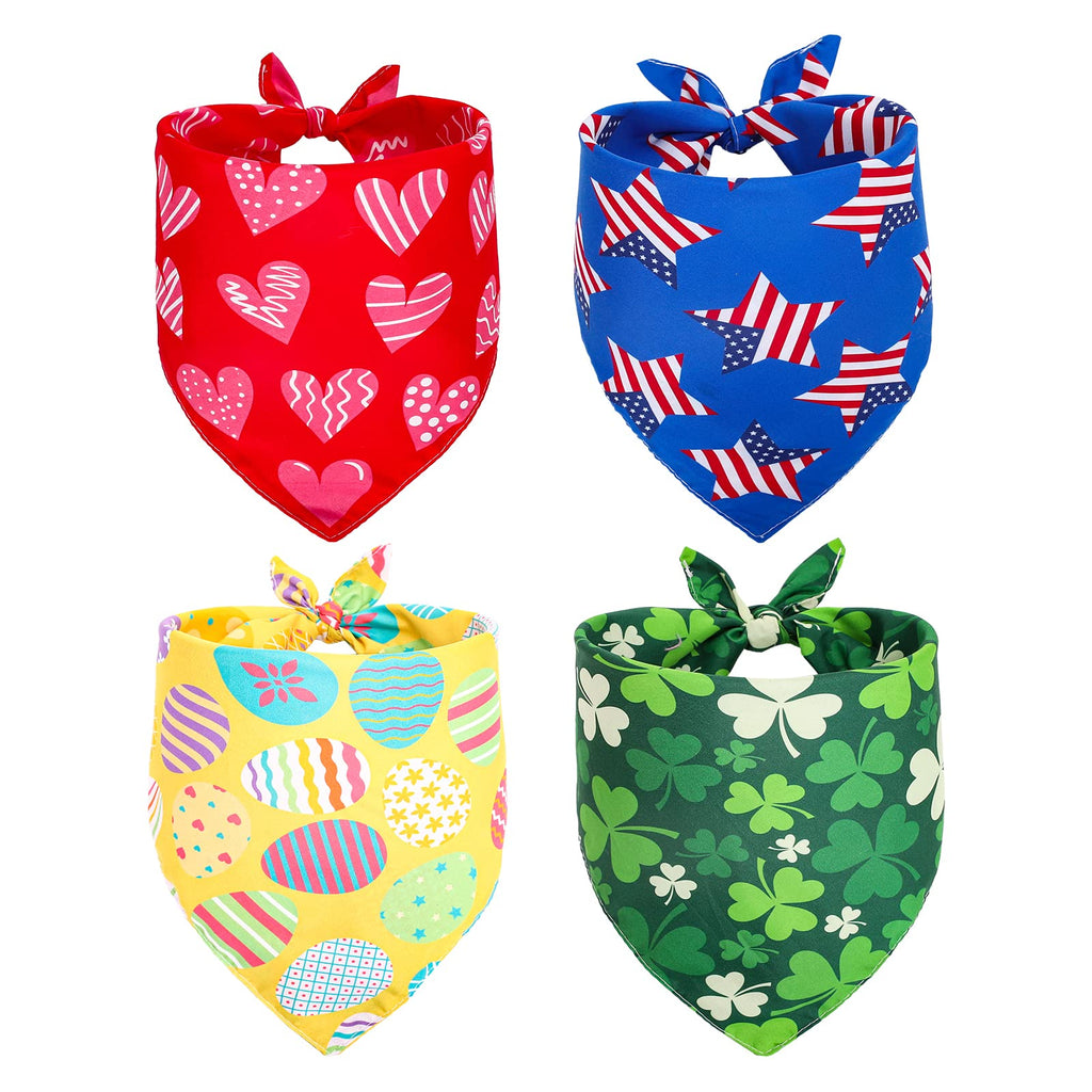 Whaline 4Pcs Holiday Pet Bandanas Valentines Triangle Dog Bibs St. Patricks Day Dog Scarf Easter Dog Collar Scarf Independence Day Pet Neckerchief with Festival Elements for Pet Costume Accessories
