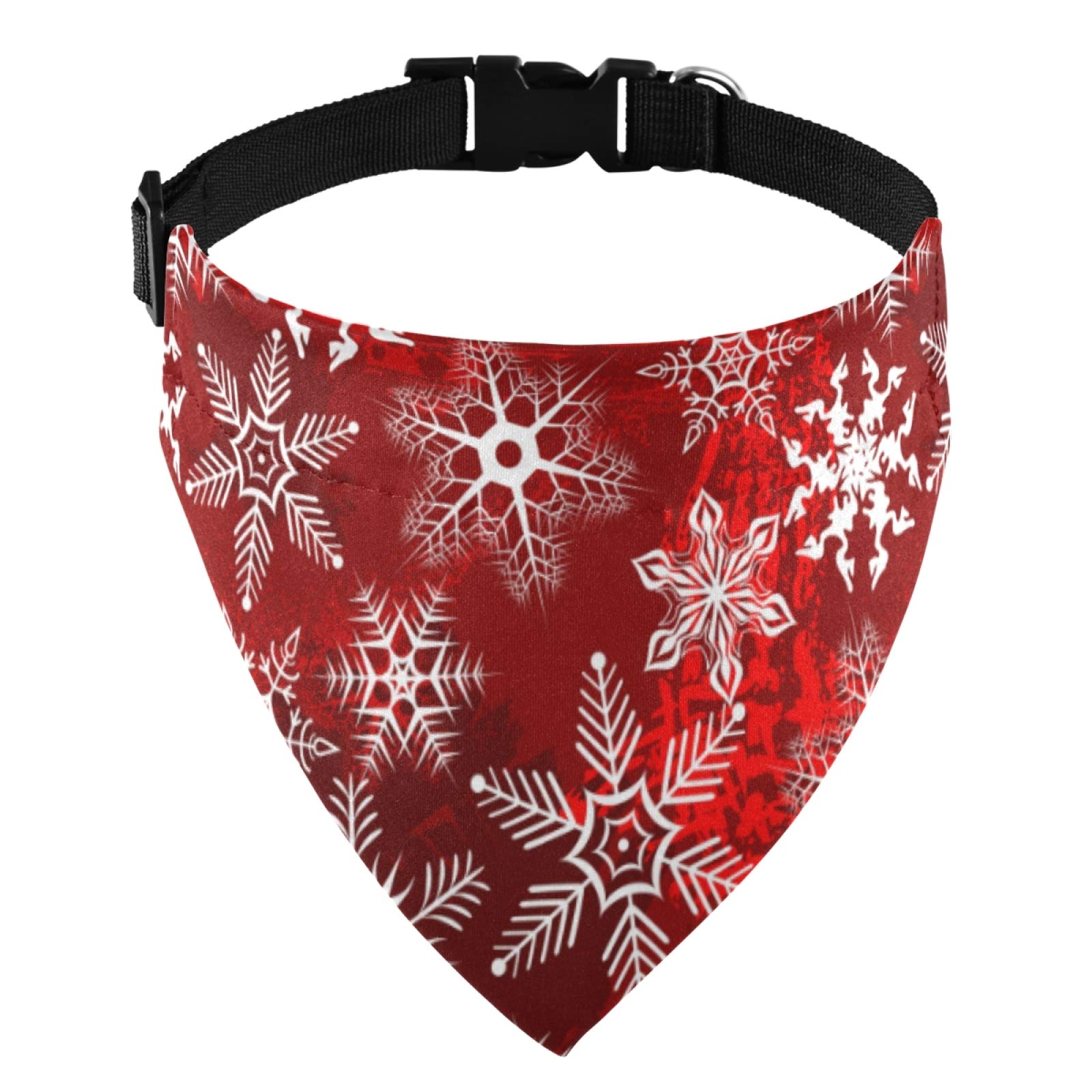 Christmas Dog Bandanas with Adjust Buckle Christmas Red Pattern with Snowflakes Flower Pet Triangle Scarf Washable Dog Bandana Collar