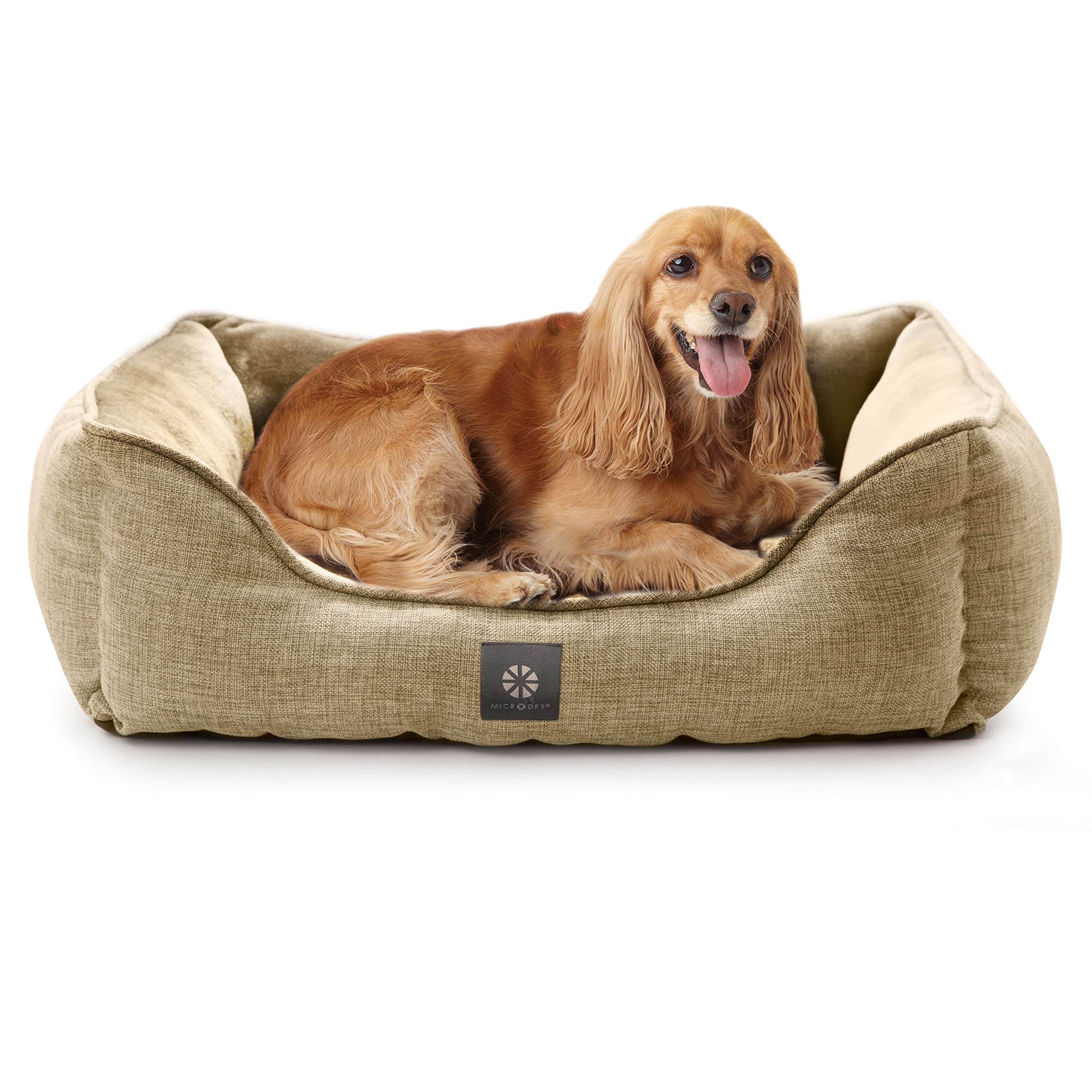 MICRODRY – Soft Cozy & Plush Dog Pet Bed Machine Washable Self Warming - Small to Medium Size Dogs - 20x26x8 inches Linen