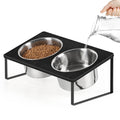 Elevated Dog Bowls Bamboo Dog Bowls Feeder Farmhouse Raised Dog Bowl Stand for Medium Large Dogs with 2 Stainless Steel Bowls and Non-Slip Feet Black