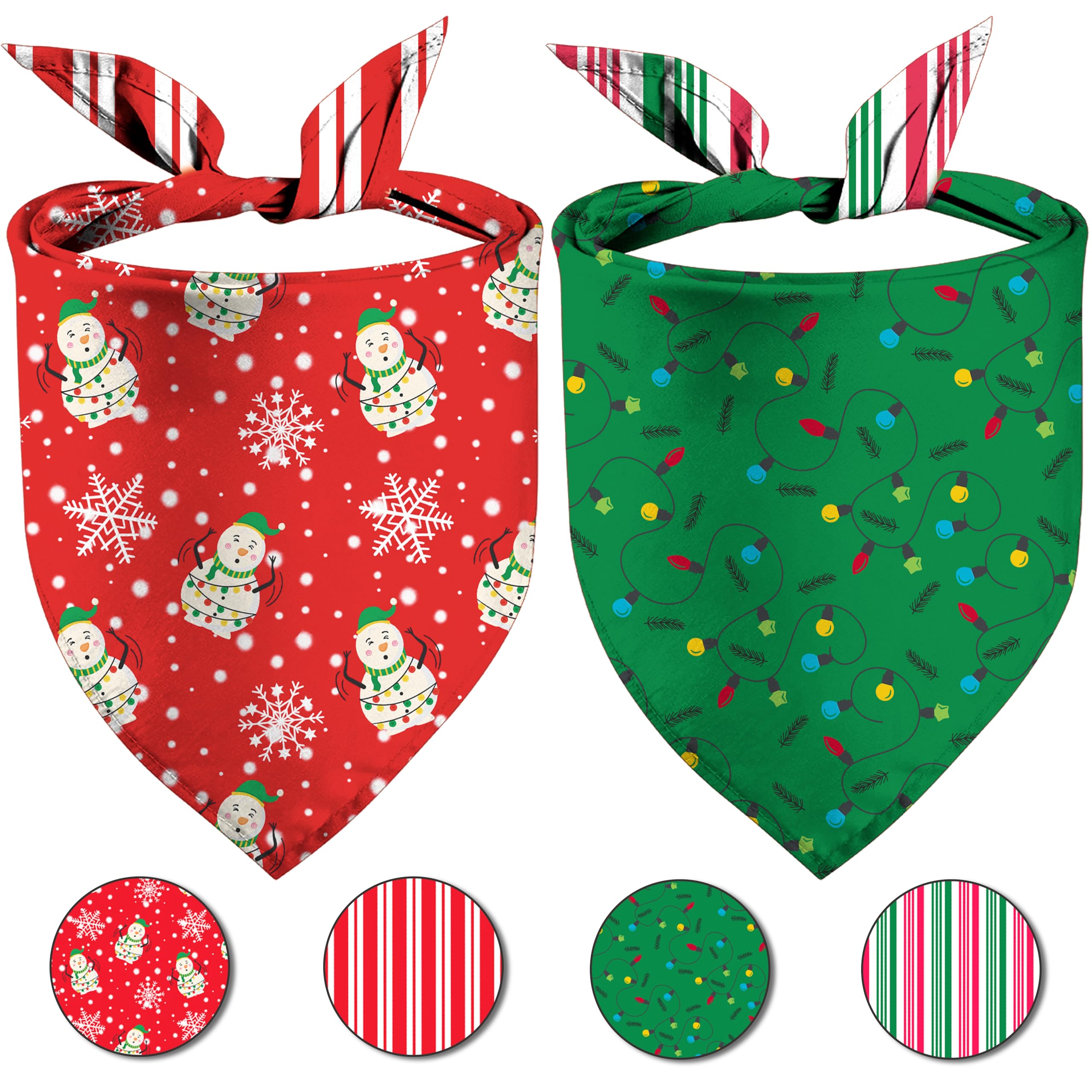 Christmas Dog Bandanas Snowman and Lamp String Merry Christmas Dogs Scarf Reversible 2 Pack Holiday New Year Puppy Dog Kerchief Pet Gifts (Christmas-02)