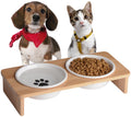Clasin Home Elevated Dog Bowls Dog Feeding Station with 2 Ceramic Bowls for Small Size Dogs and Cats Bamboo Dog Food Bowl Stand for Food and Water No Assembly Cat Food Bowls Elevated