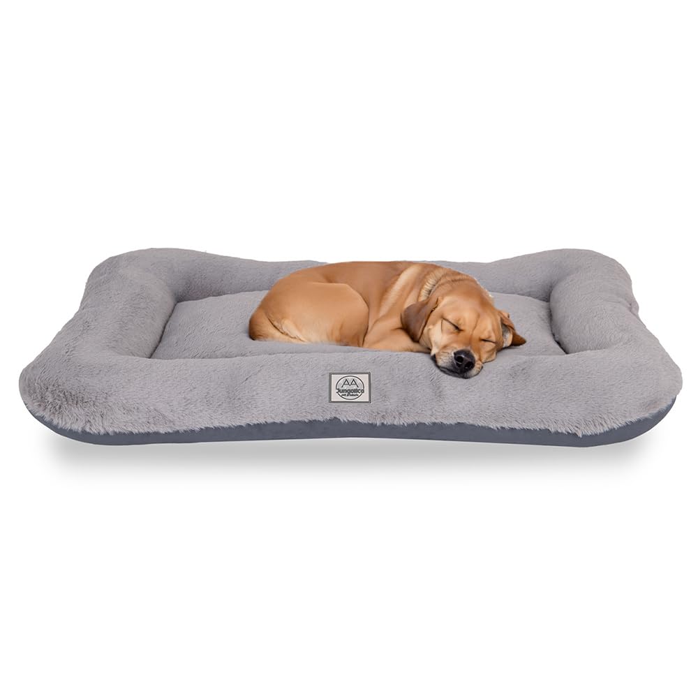 Dog Crate Bed for Large DogsMemory Foam Dog Bed Deluxe Thick Fluffy Comfy Kennel Pad Durable Oxford Fabric on one Side Washable Dog Bed with Waterproof Lining with Removable Cover. Gray