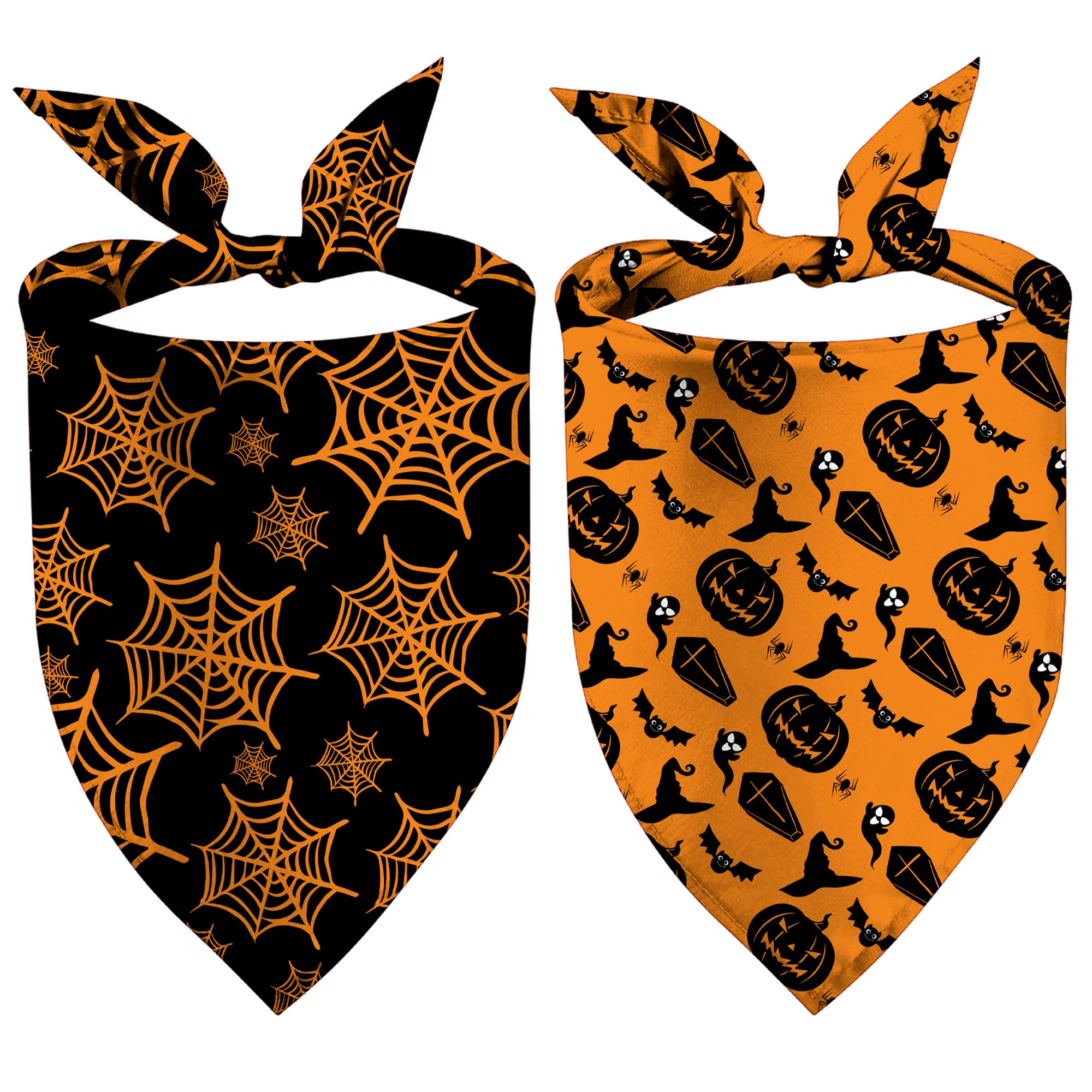 Halloween Dog Bandanas 2 Pack Pumpkin and Spider Web Bibs Triangle Reversible Orange Pumpkin Spider Webs Custom Dog Scarf for Boy and Girl Pet Scarf for Small and Medium Dogs (Halloween-01 Medium)